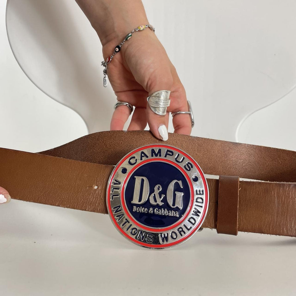 Retro D&G Circular buckle brown leather belt