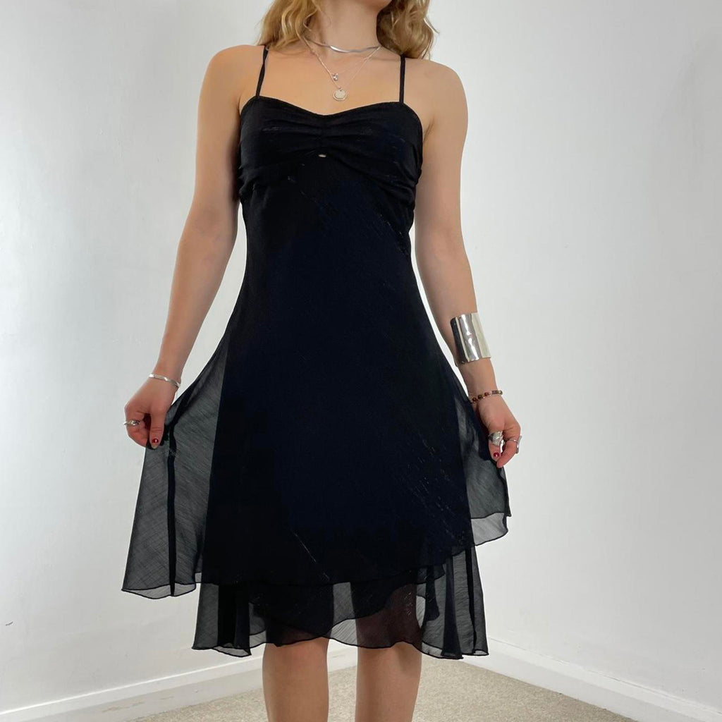 Double layred black mesh evening dress