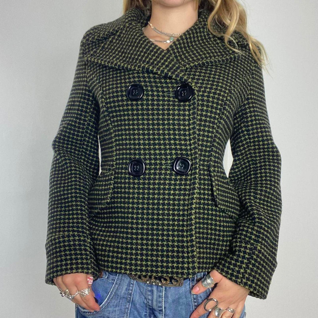 vintage khaki pattern thick double button pea jacket