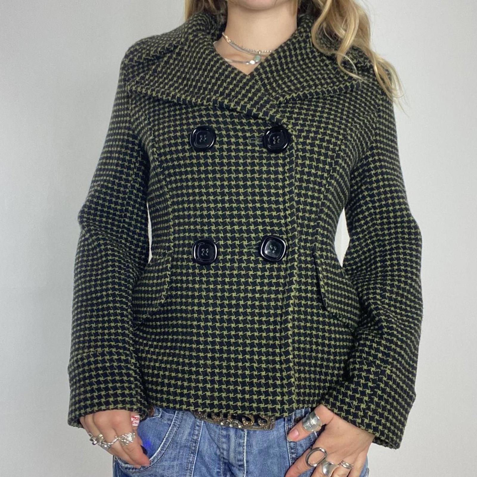 vintage khaki pattern thick double button pea jacket