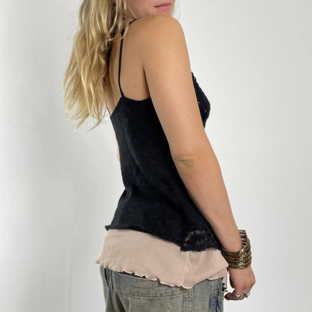 Fairycore wool black and tan lace sequin top