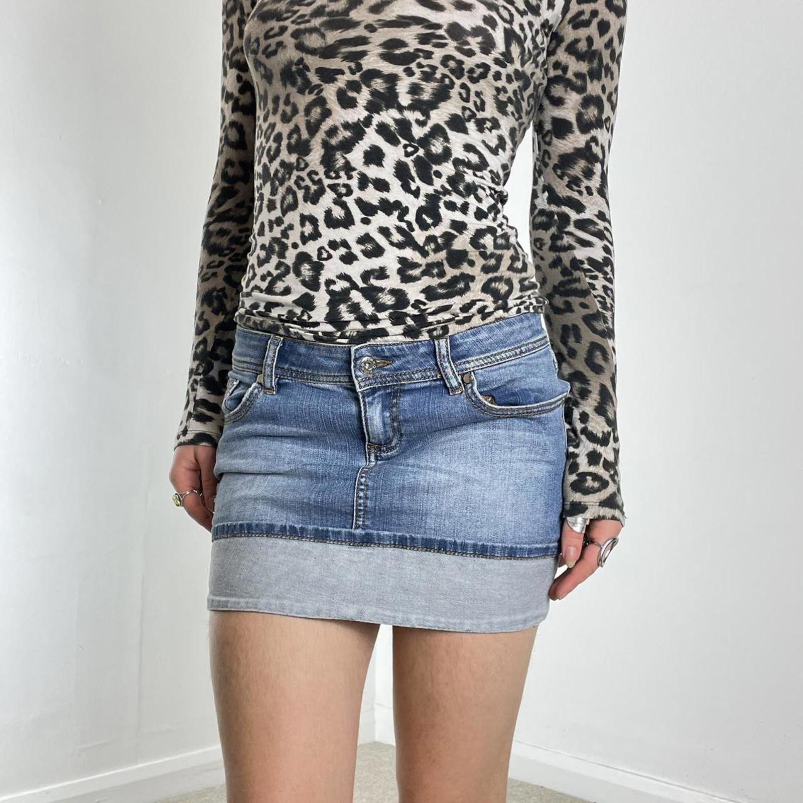 Y2k denim micro skirt with silver sequined patch at the back