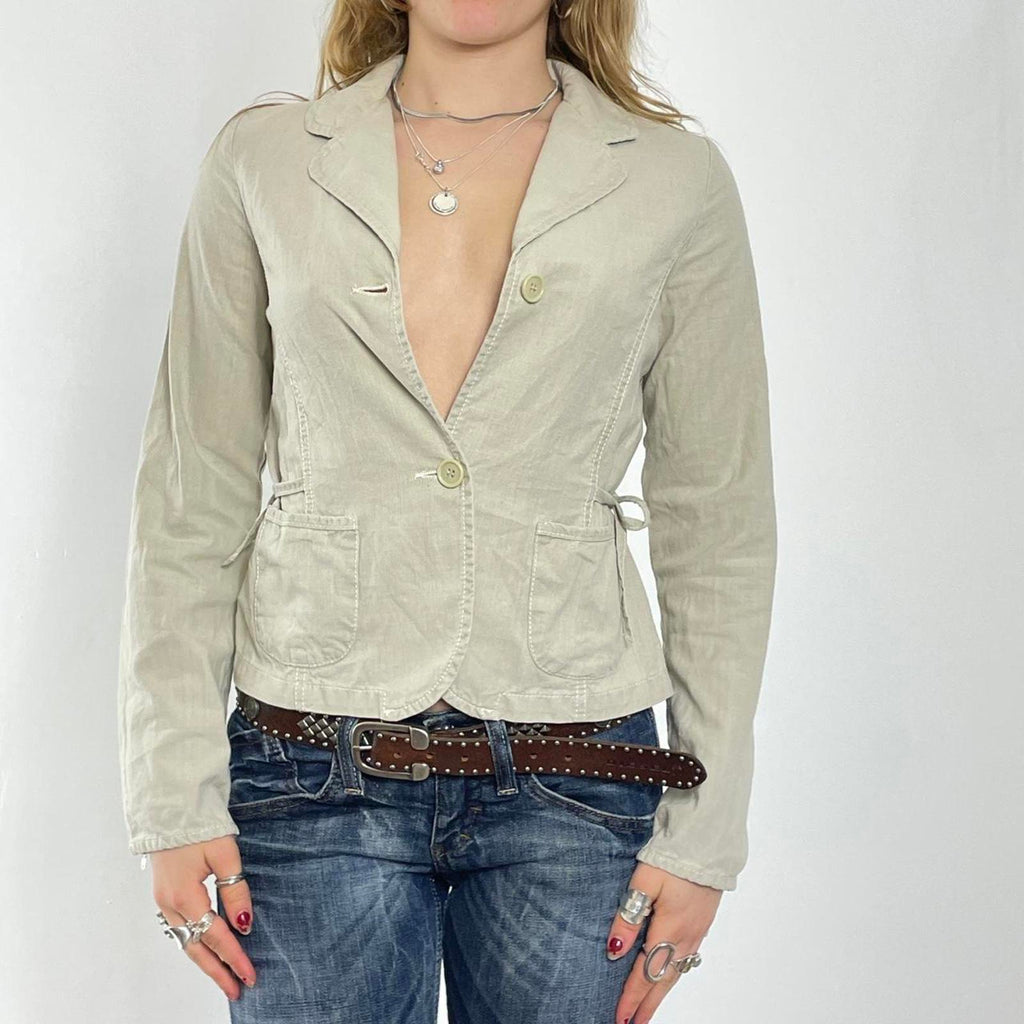 Cream plunge v neck tailored jacket
