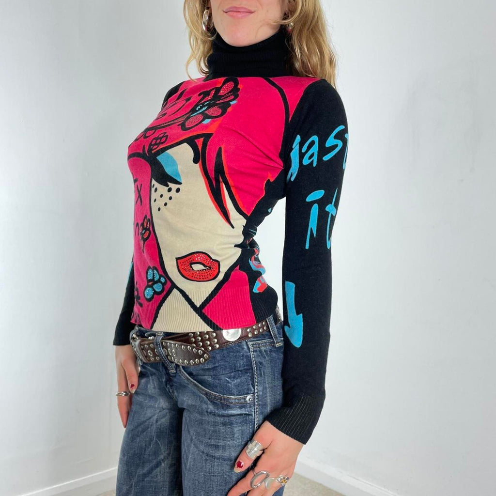 Vintage Graphic face words turtle neck long sleeve top