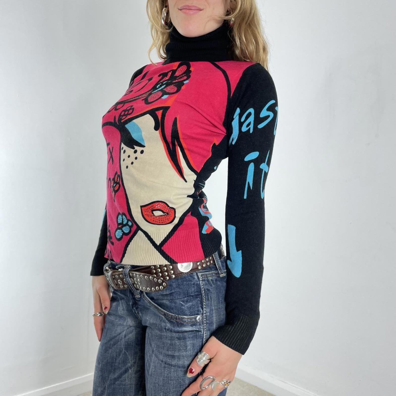 Vintage Graphic face words turtle neck long sleeve top
