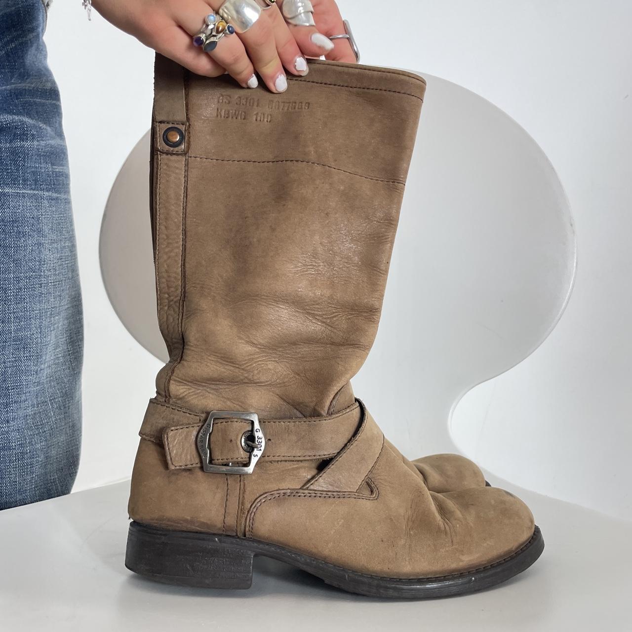 G - Star Raw chunky buckled brown leather biker boots