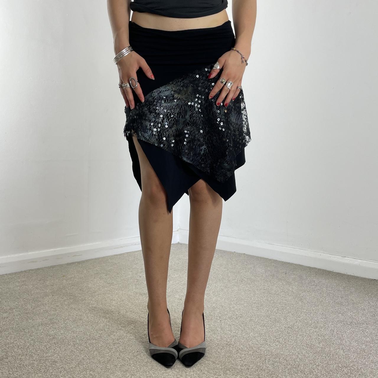Vintage asymetrical mesh sequined long/short foldover skirt