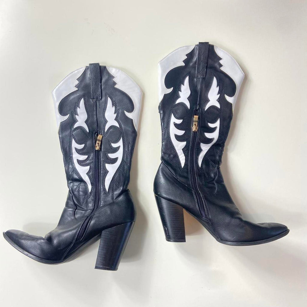 Insane black and white cow girl heeled boots!