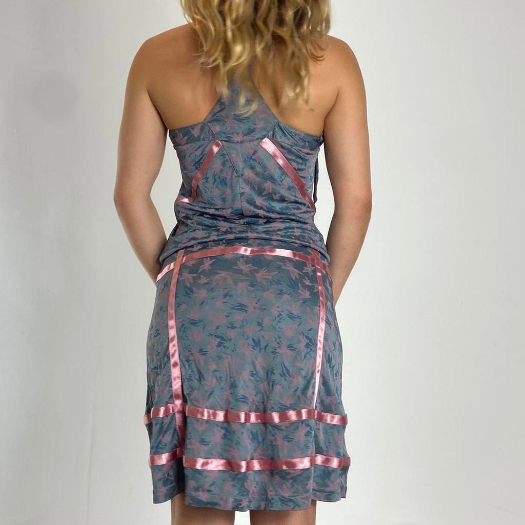 Vintage Diesel grey floral dress with pink lace details