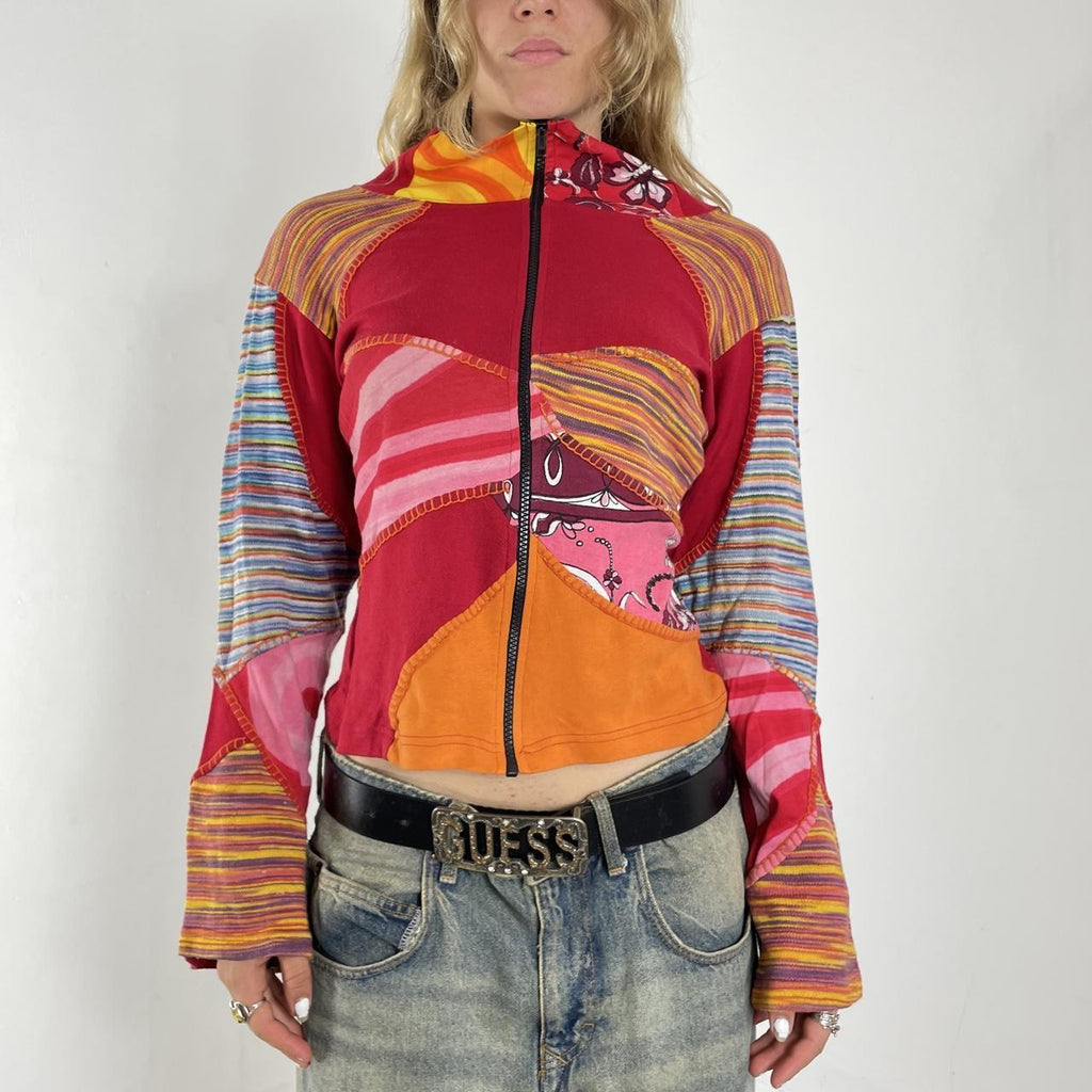 Boho multi-patterned flared zip up jumper
