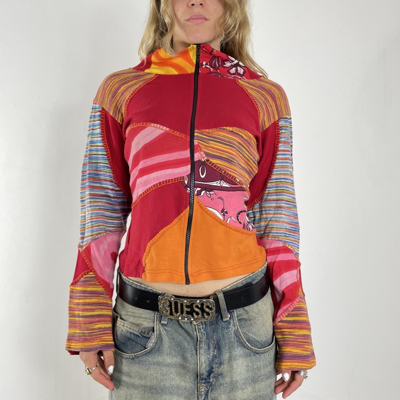 Boho multi-patterned flared zip up jumper