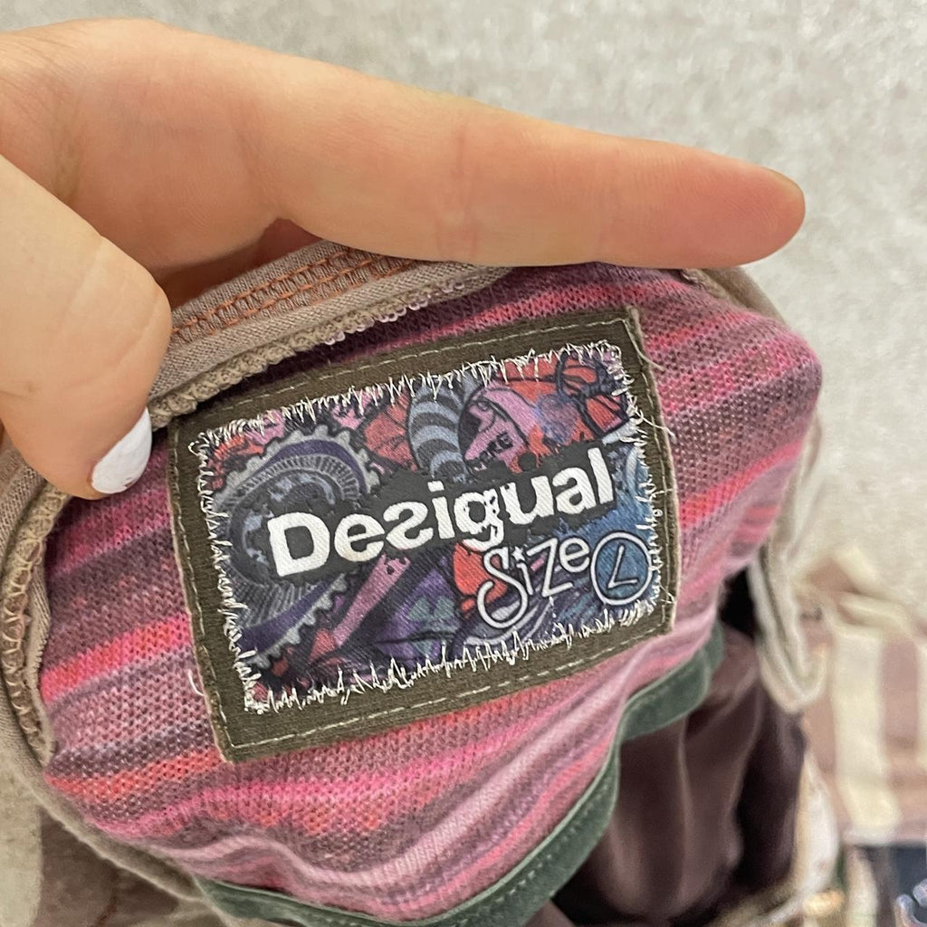 Striped brown multi patterned v neck Desigual dress