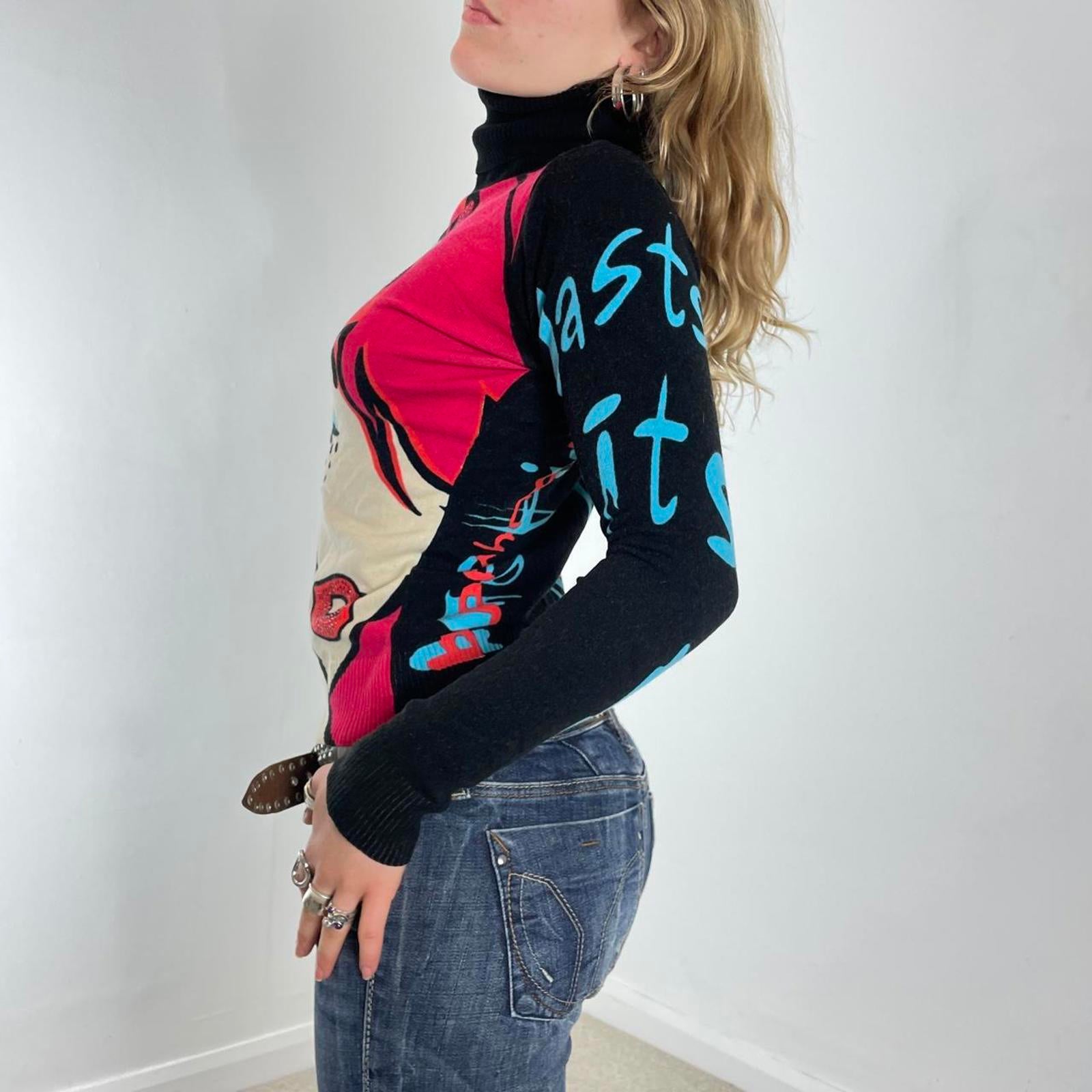 Vintage Graphic face words turtle neck long sleeve top