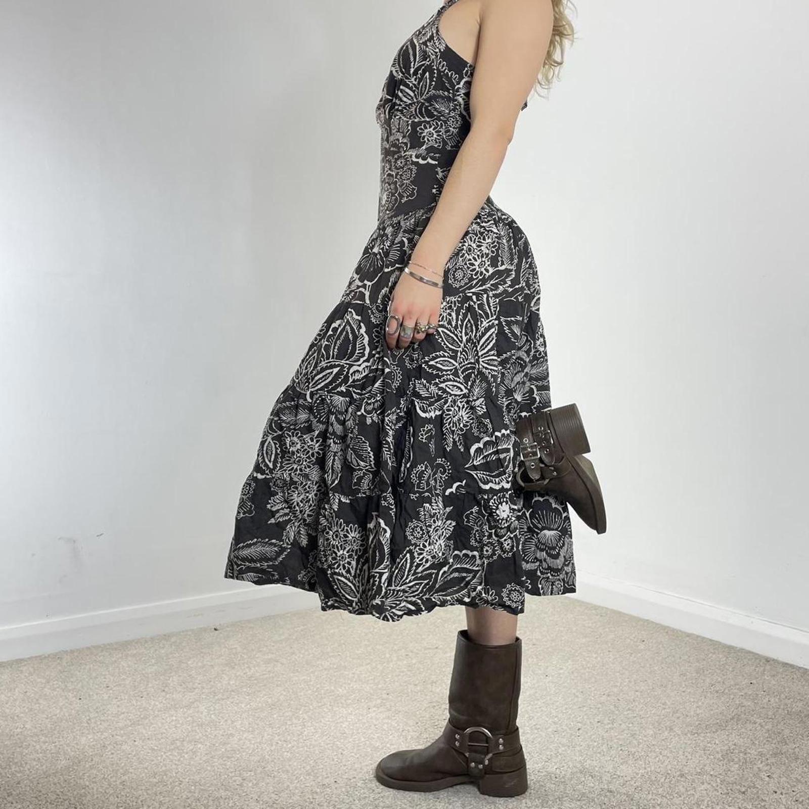 Vintage floral full length halter neck brown and white dress