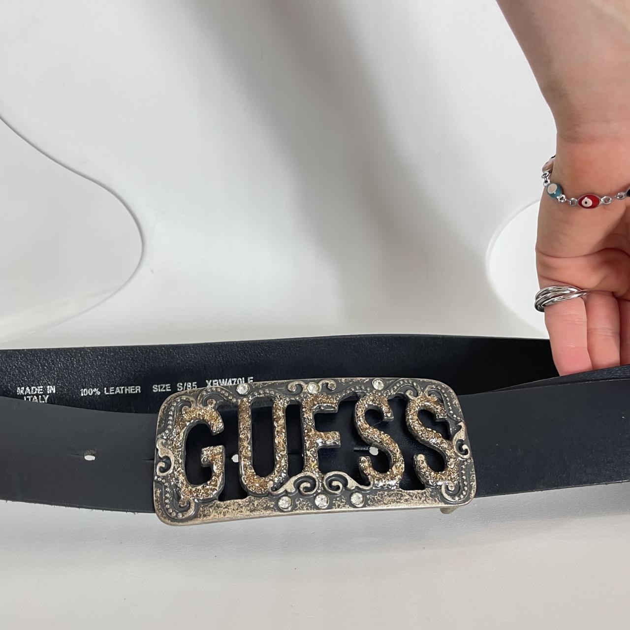 Guess silver chunky black leather belt