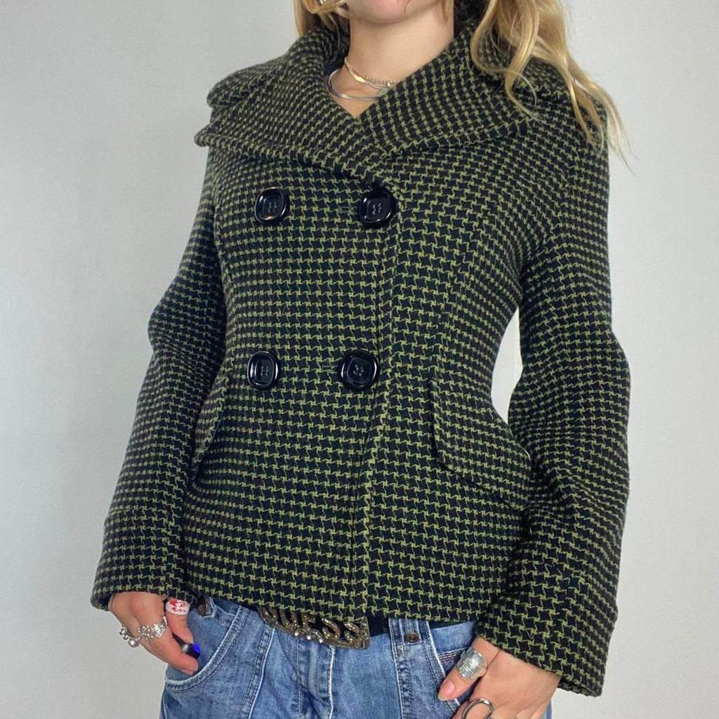 vintage khaki pattern thick double button pea jacket