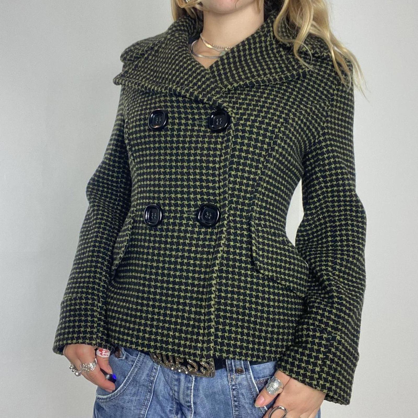 vintage khaki pattern thick double button pea jacket