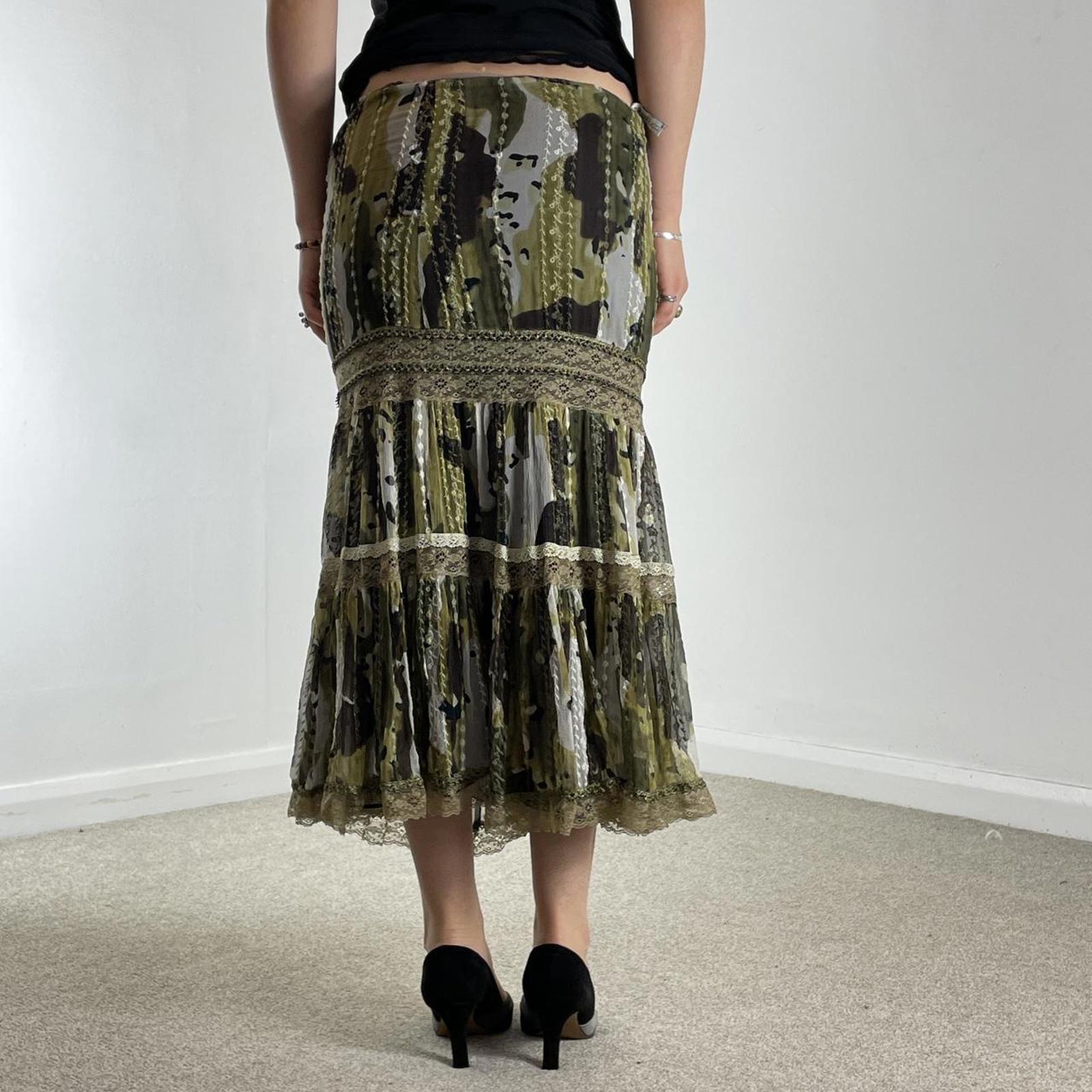 Bohemian green lace and mesh layred maxi skirt