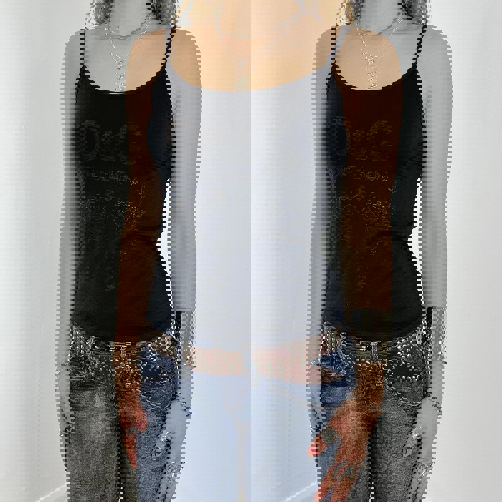 00's D&G Spell out irredecent black cami