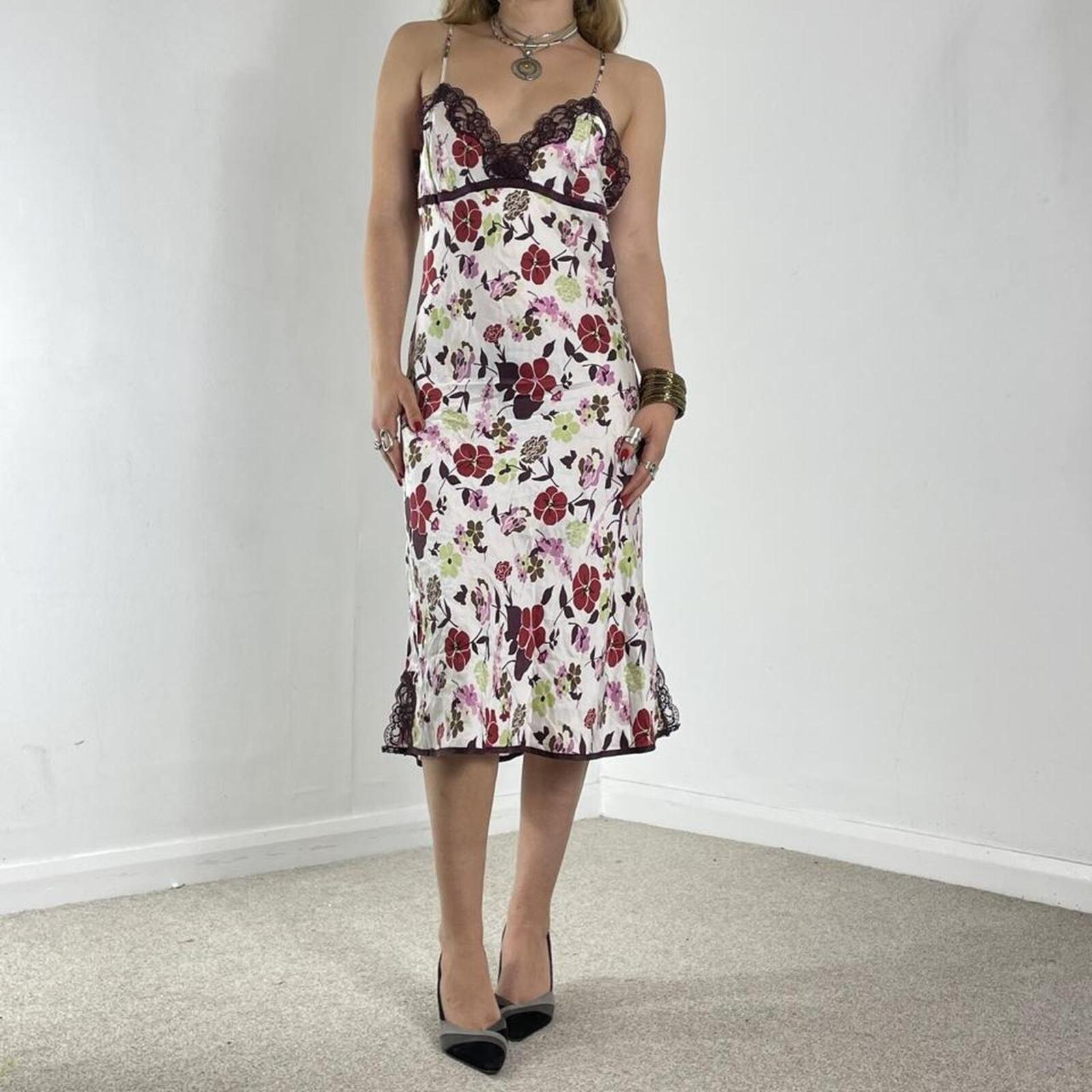White and brown floral printed maxi dress