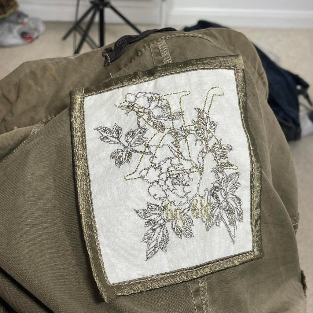 Khaki green embellished button up jacket