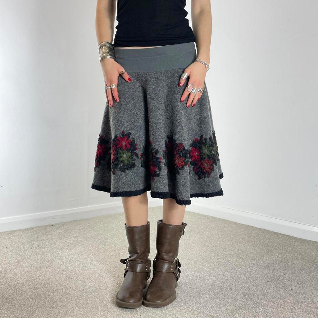 Grey floral wool circle skirt
