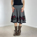 Grey floral wool circle skirt
