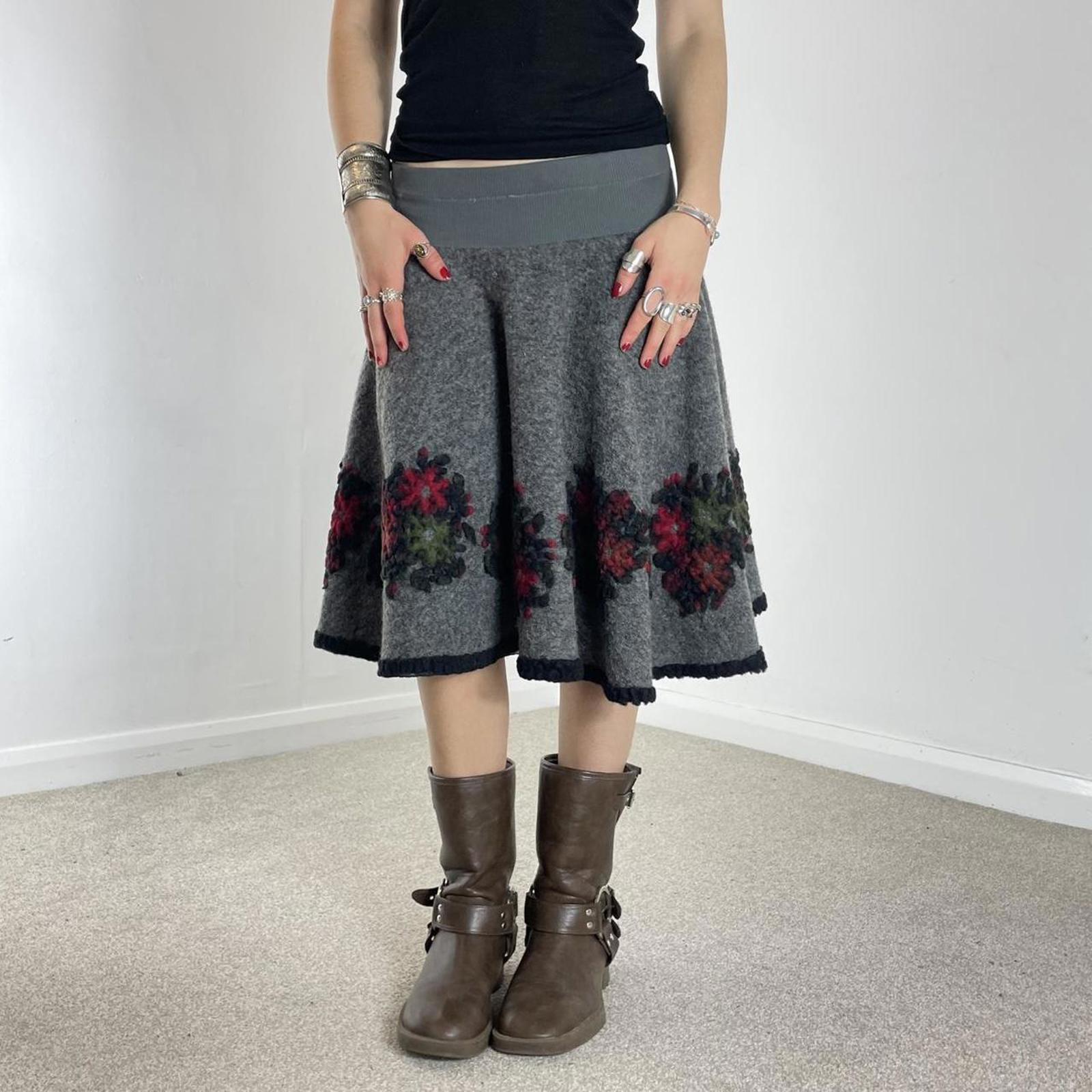 Grey floral wool circle skirt