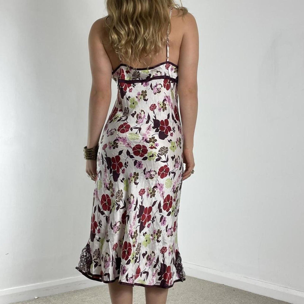 White and brown floral printed maxi dress