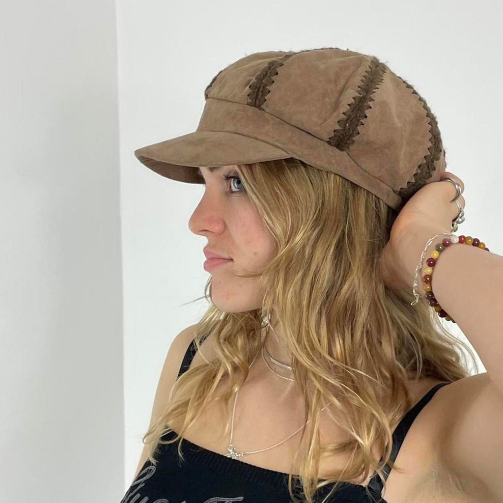 Light brown bohemian embroidered cap/hat