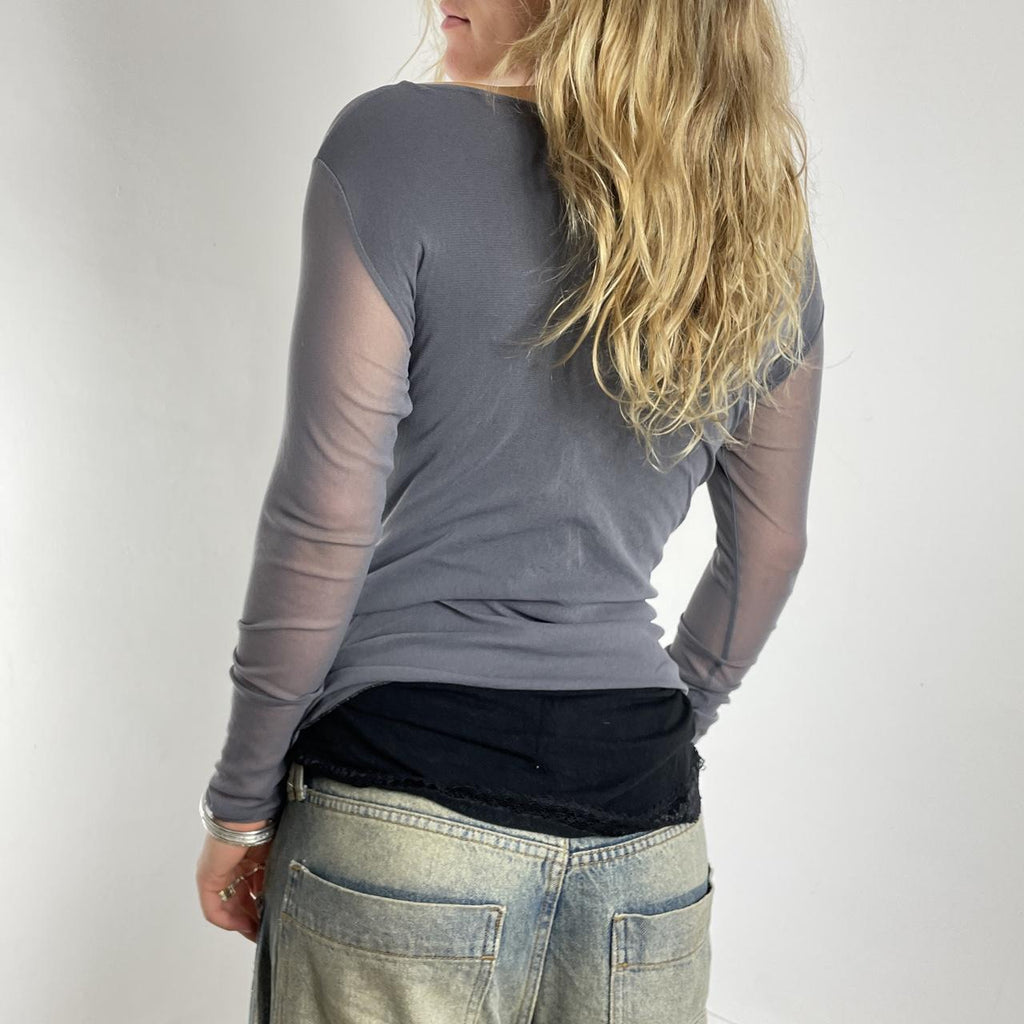 Vintage grey and black mesh long sleeve