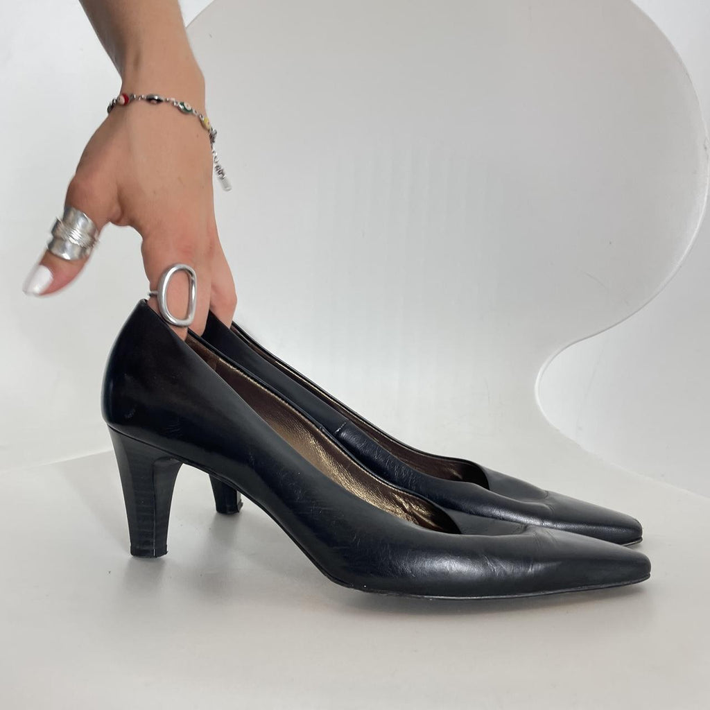 Black square toe kitten heels
