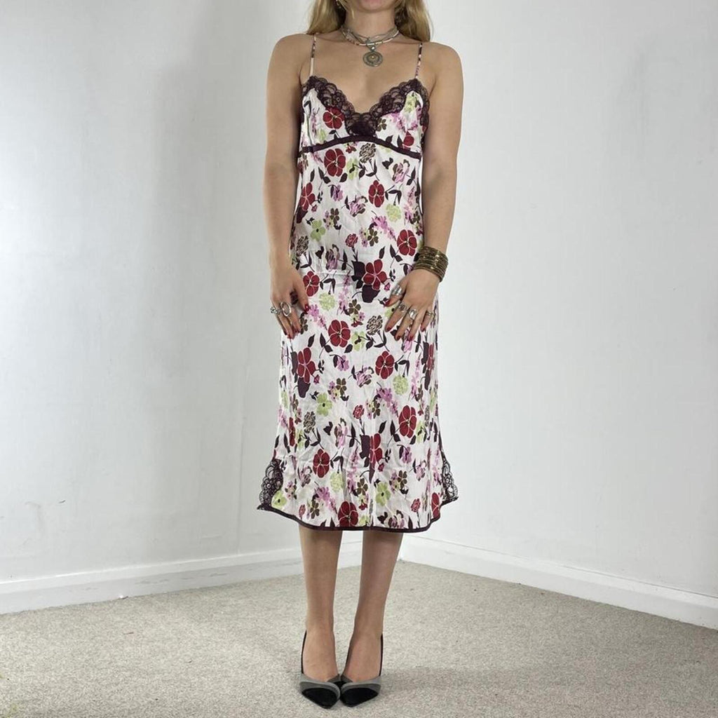White and brown floral printed maxi dress