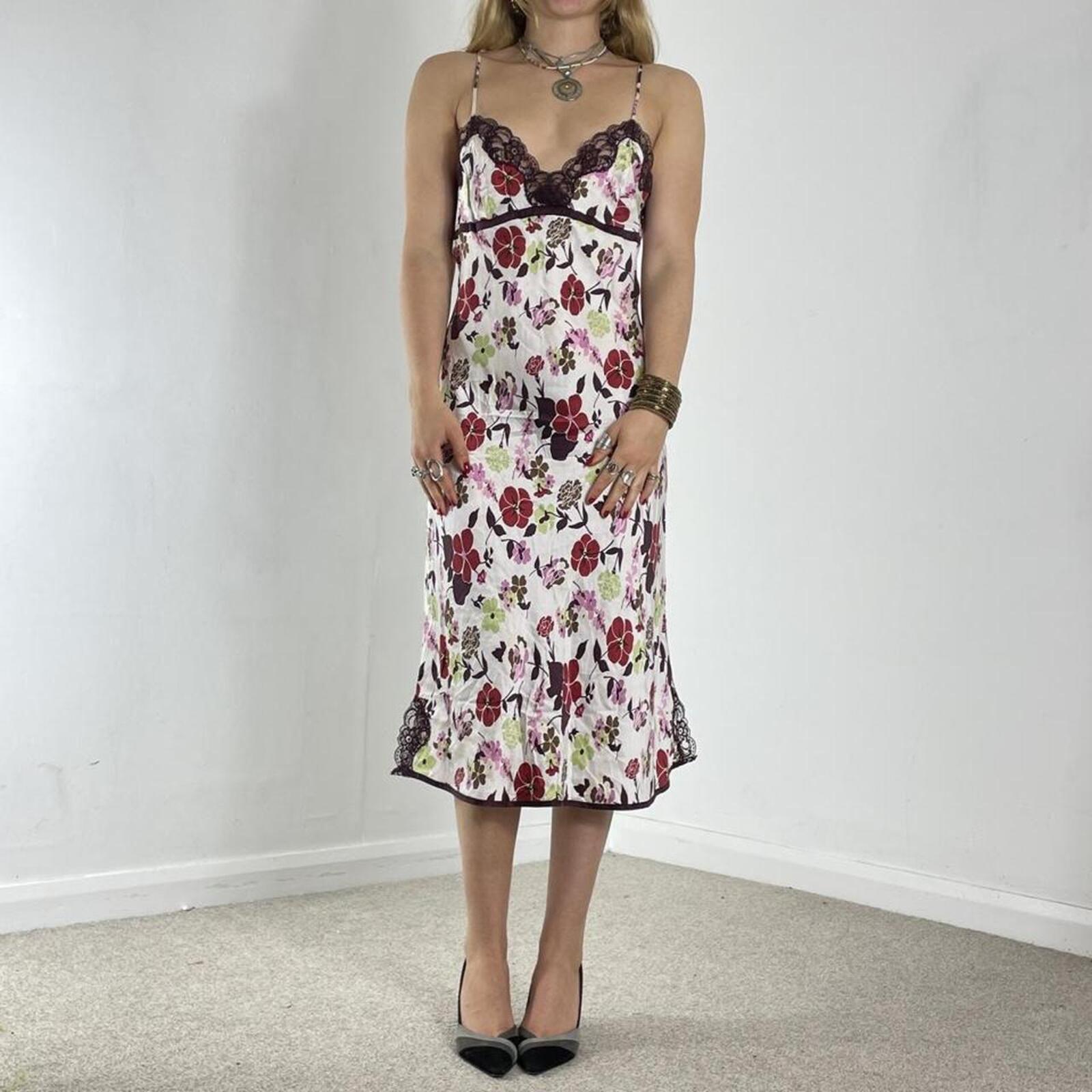 White and brown floral printed maxi dress