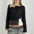 Vintage patchwork black and beige knitted jumper
