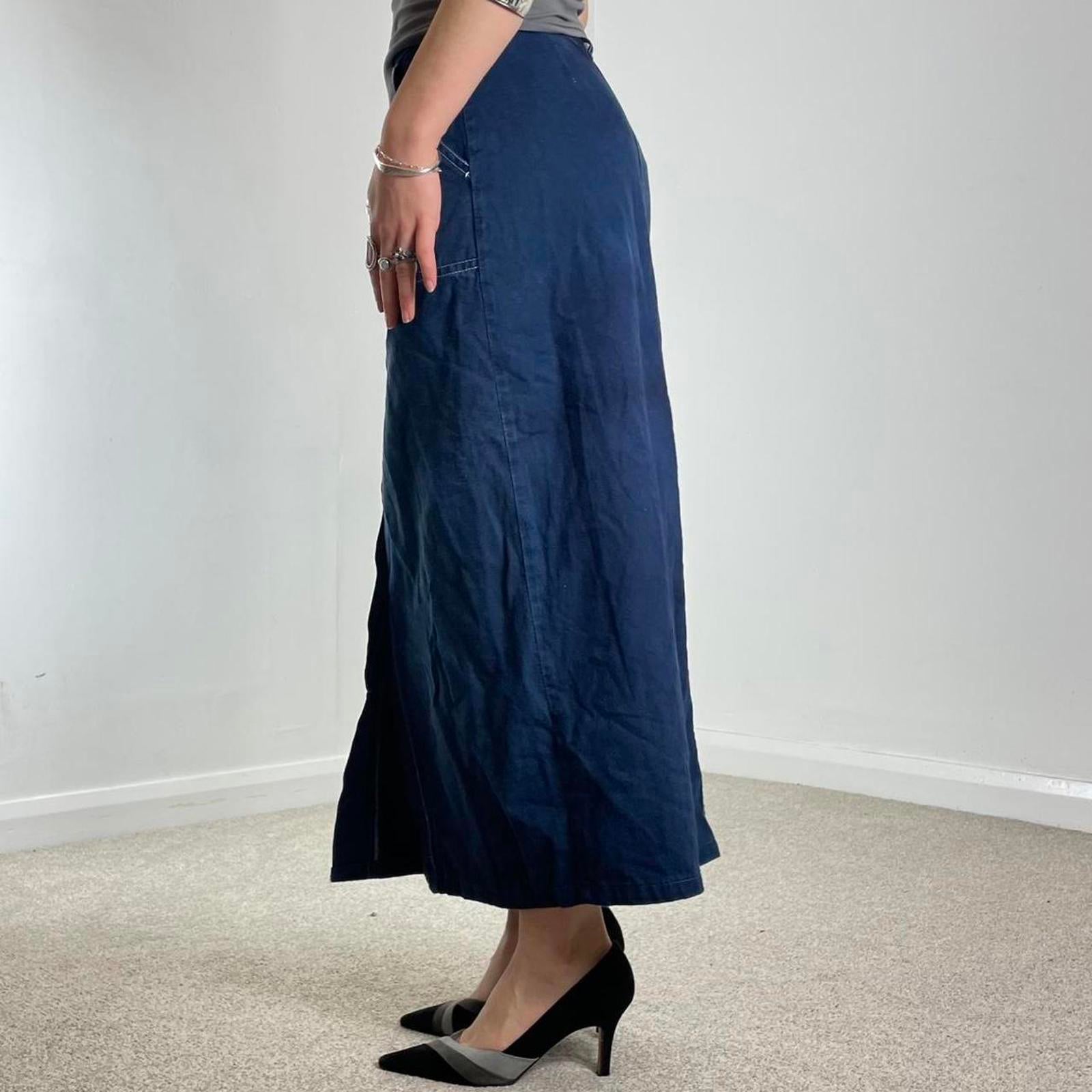 Navy fabric contrast stitch maxi skirt