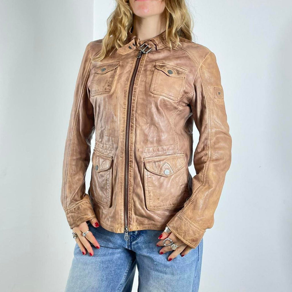 Vintage light brown Y2K leather jacket