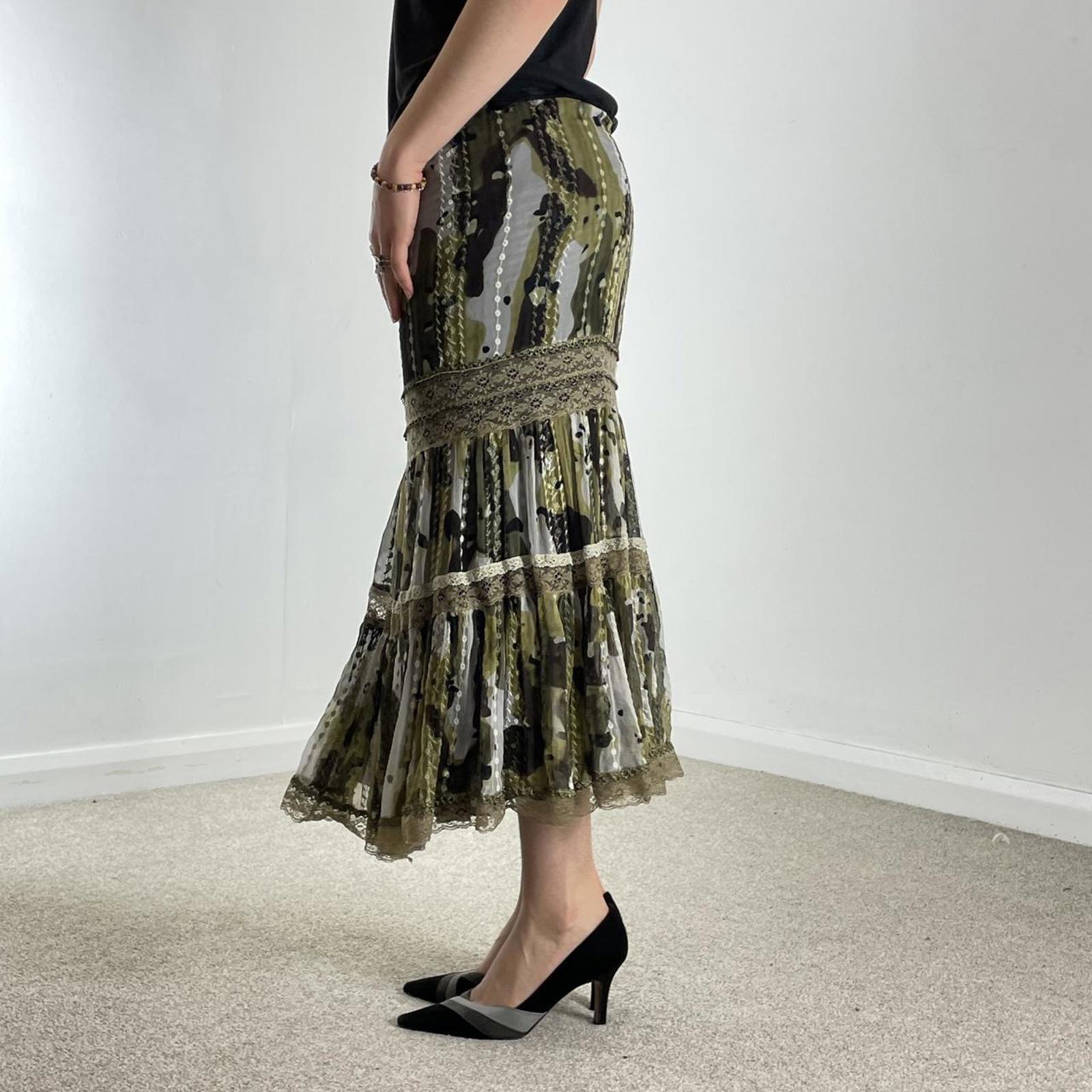 Bohemian green lace and mesh layred maxi skirt