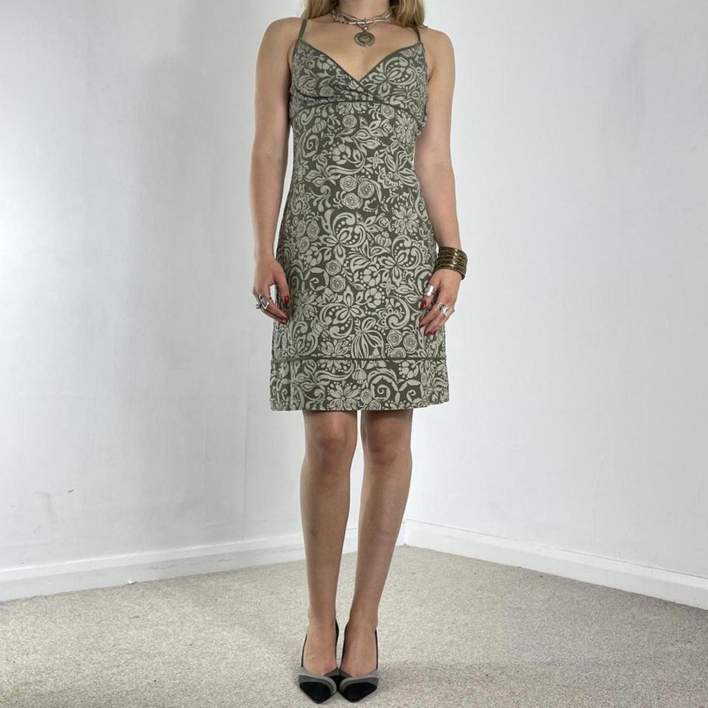 Floral green and white sage patterned mini summer dress