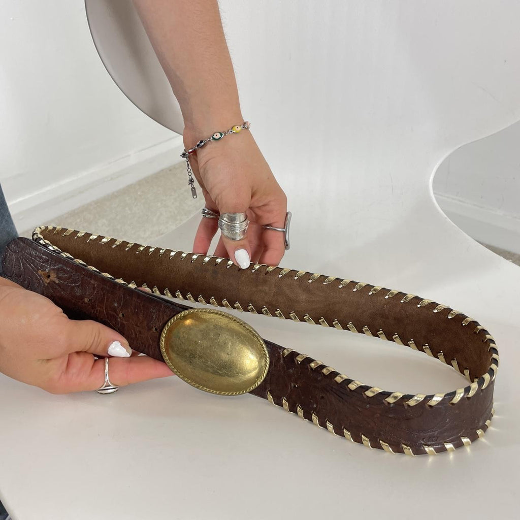 Vintage Brown and gold leather belt