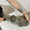 00's kahki grey printed patterened studded disk belt with engravings