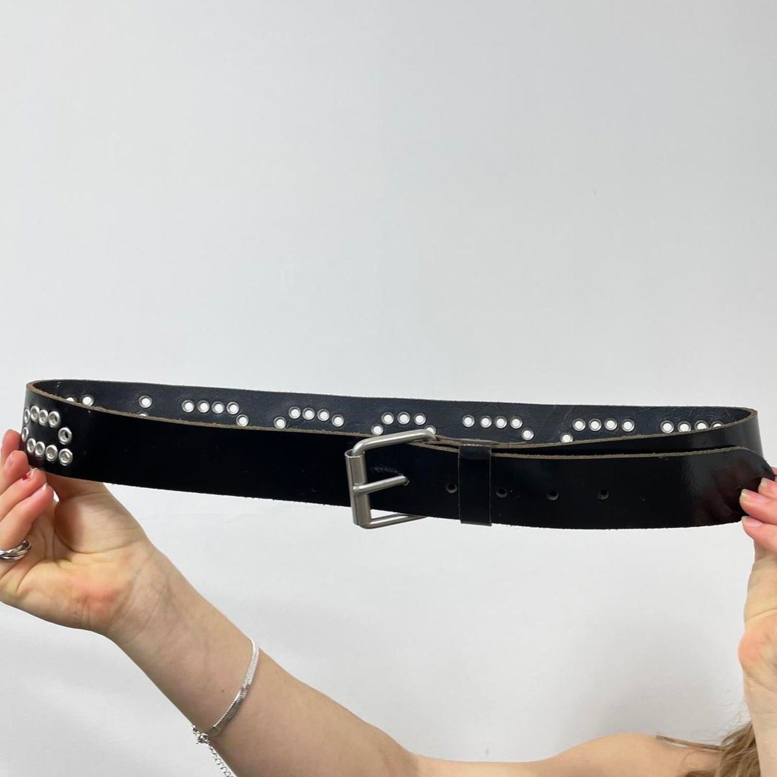 Y2k black studded belt with silver buckle