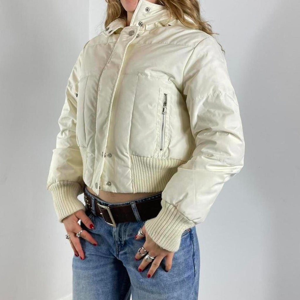 00s cropped cream puffer jacket