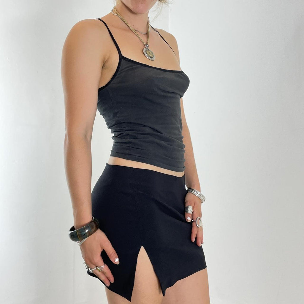 Black everyday mini skirt with a slit