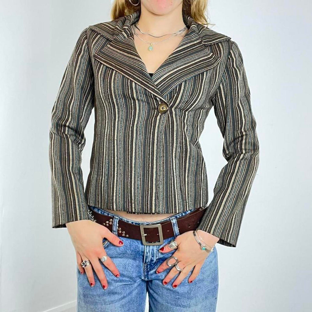 Vintage Avant Garde pin striped v neck jacket