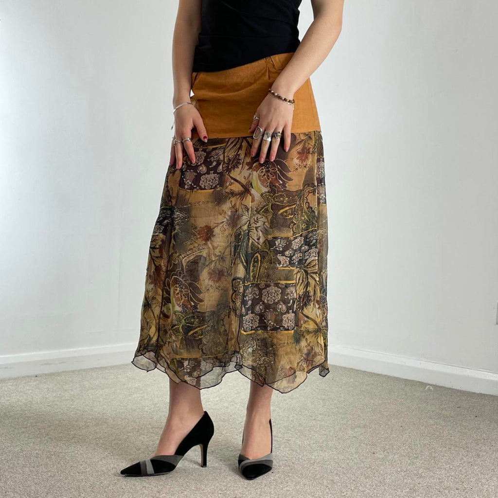 Tan bohemian multi layred mesh skirt