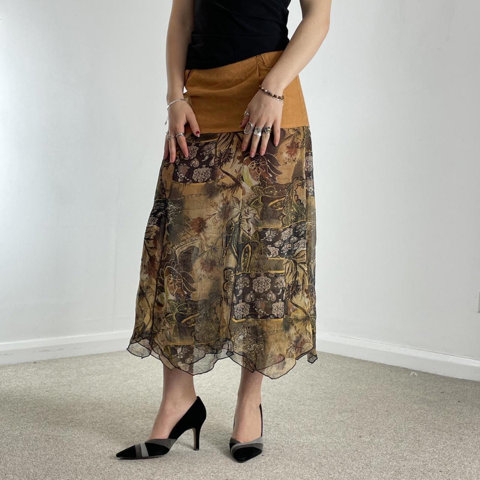 Tan bohemian multi layred mesh skirt
