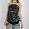 Black and multi coloured sparkly halterneck top