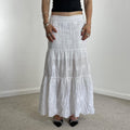 Vintage full length teired maxi skirt with embroided details.