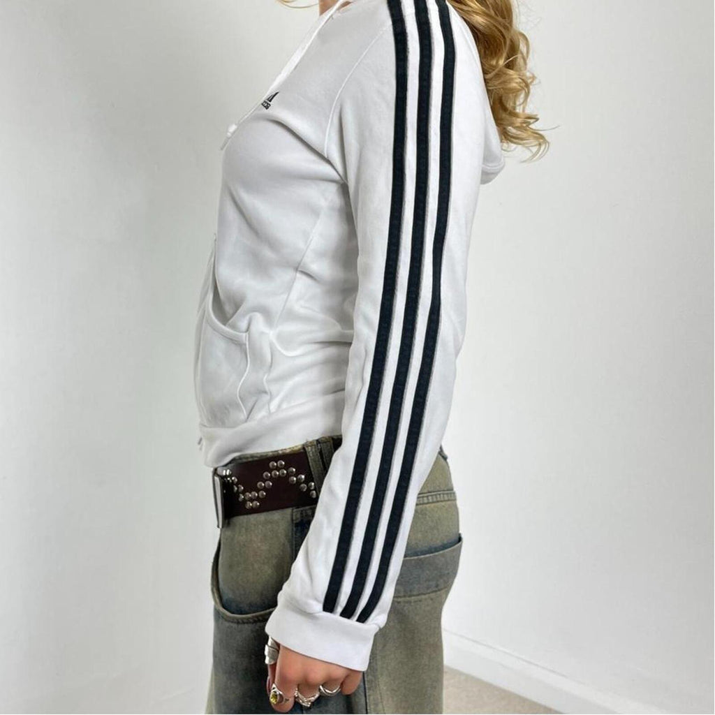 Vintage white and black three stripe addidas zip up jacket